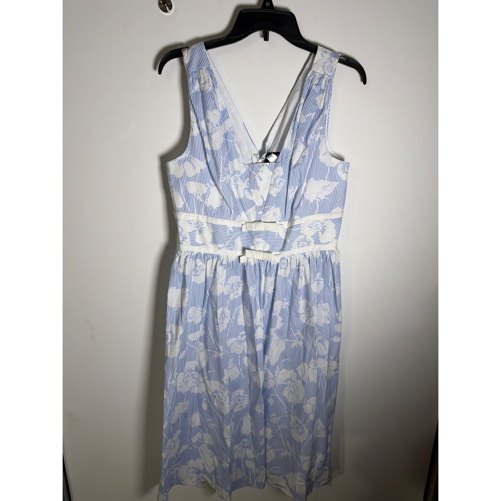 Karl Lagerfeld Paris‎ Blue White Floral Striped Bow V-Neck Midi Dress Size 10
